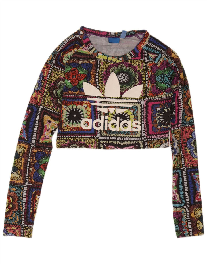 Damski top graficzny ADIDAS z długim rękawem, UK 8, mały, wielobarwny patchwork