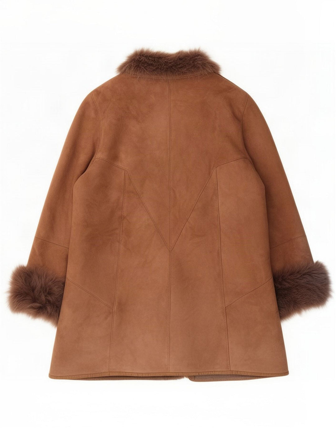 Vintage damski oversize'owy płaszcz z owczej skóry IT 44 średnio brązowa skóra