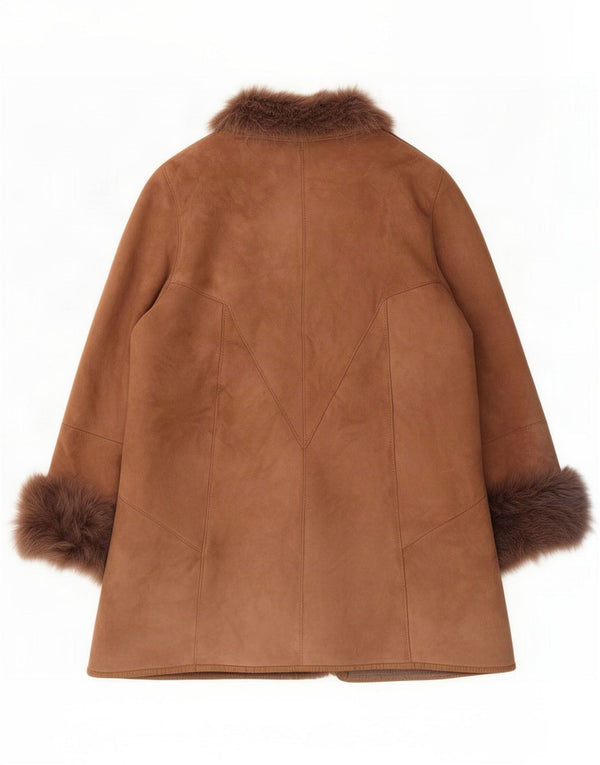 Vintage damski oversize'owy płaszcz z owczej skóry IT 44 średnio brązowa skóra