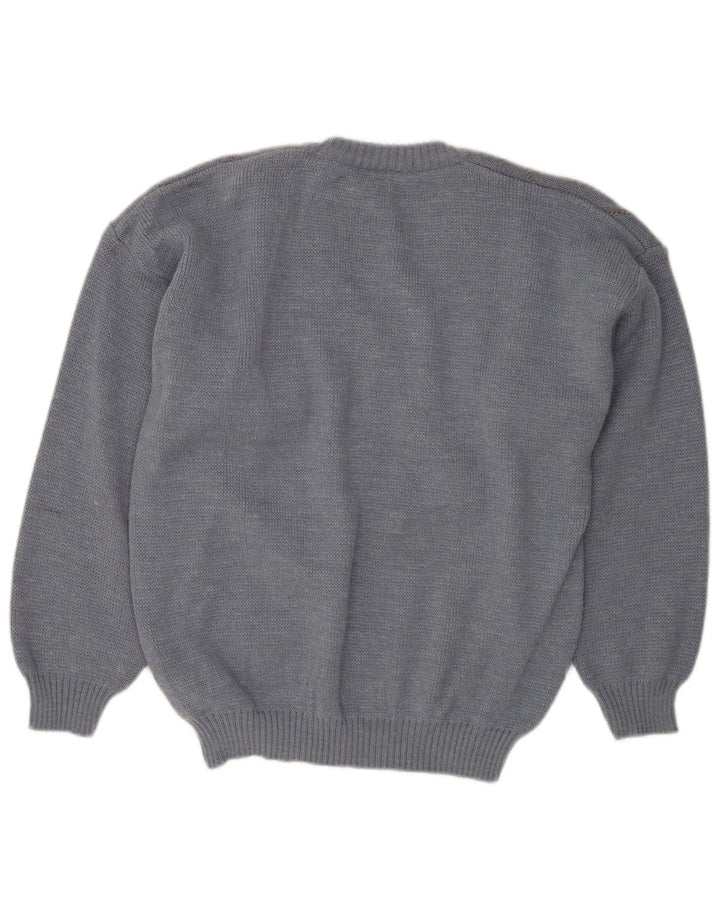 Męski sweter VINTAGE z dekoltem w szpic IT 50, średni niebieski Argyle/diamentowa wełna