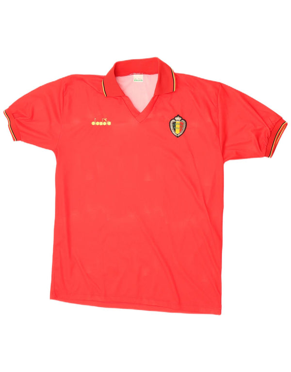 Diadora Męska Belgia 1992-1994 Domowa koszulka z krótkim rękawem XL Czerwona Sportowa