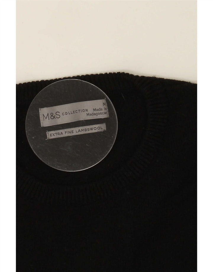 Marks & Spencer Męski sweter z okrągłym dekoltem, średni czarny, wełna owcza