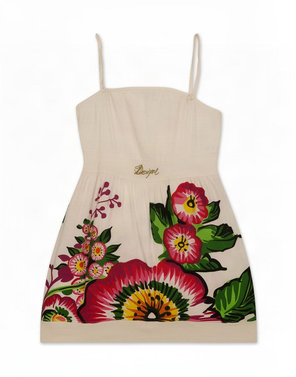 Desigual damska sukienka Sundress UK 14, duża, biała w kwiaty