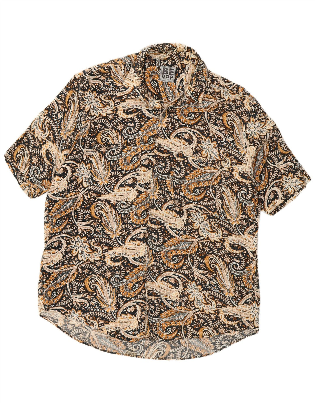 Vintage męska koszula z krótkim rękawem, duża czarna paisley