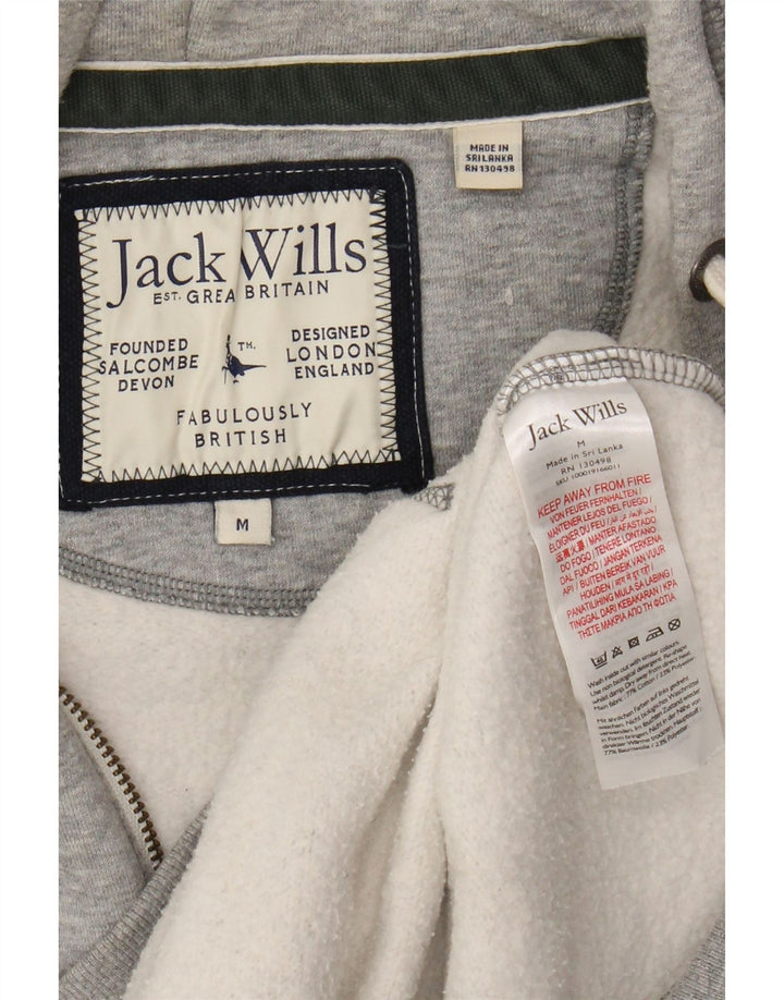 JACK WILLS Mens Graphic Zip Hoodie Sweater Medium Grey Flecked Cotton