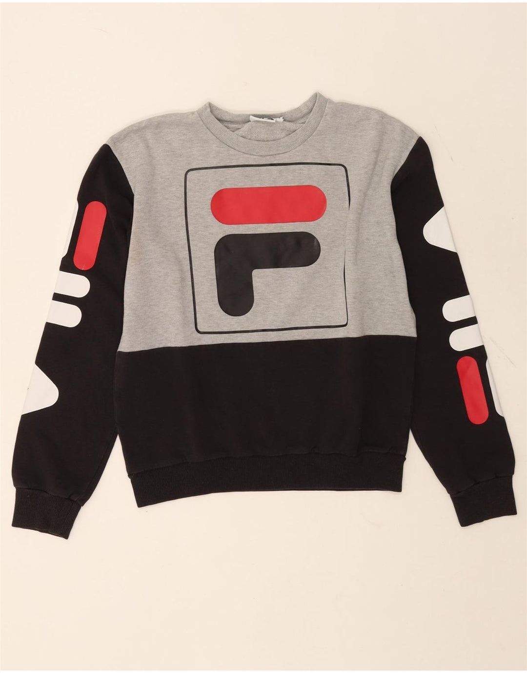 Damska bluza z grafiką Fila, UK 10, mała, szara, z blokami kolorów