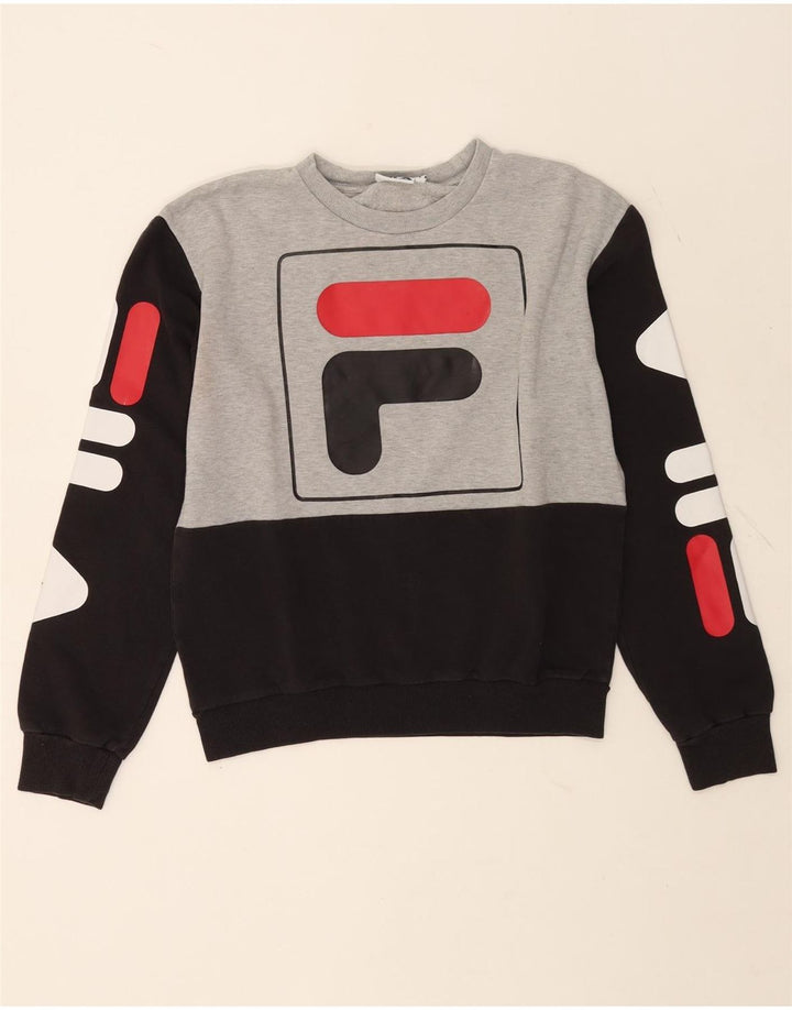 Damska bluza z grafiką Fila, UK 10, mała, szara, z blokami kolorów
