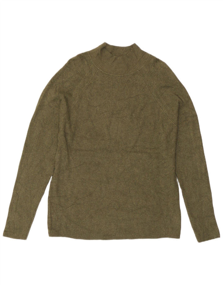 Marks & Spencer Damski sweter z golfem, UK 16, duży, khaki, wiskoza