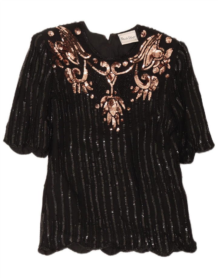 Damska wieczorowa bluzka Frank Usher Top UK 10 Small Black Paisley Silk