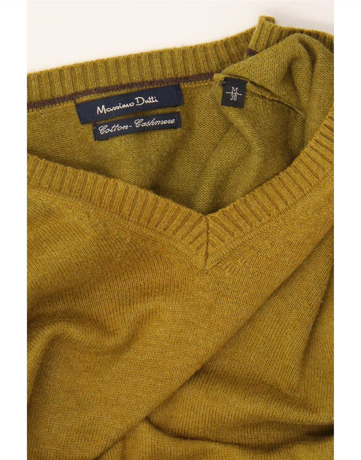 Męski sweter z dekoltem w serek Massimo Dutti, średni khaki, bawełna