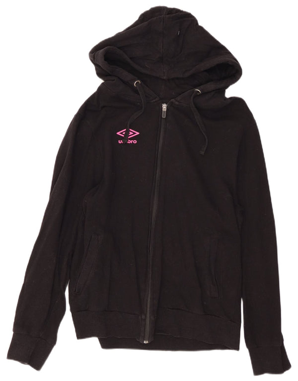 UMBRO Girls Zip Hoodie Sweater 13-14 Years XL Black Cotton