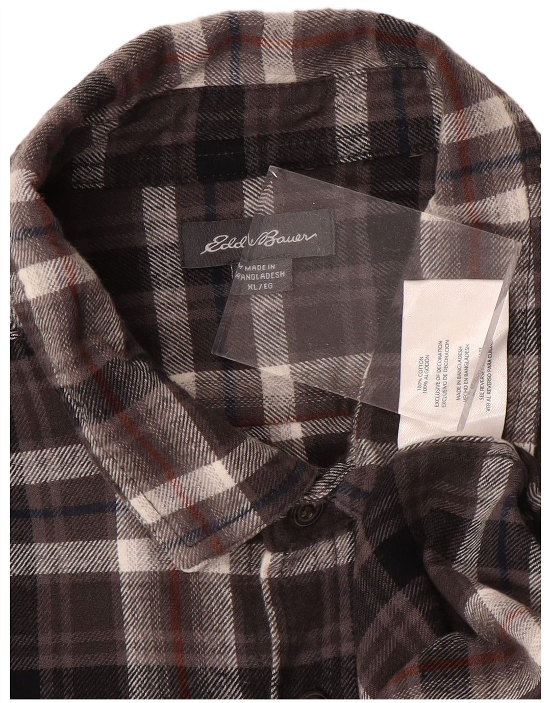 EDDIE BAUER Męska koszula flanelowa w kratkę XL, brązowa, bawełniana w kratę