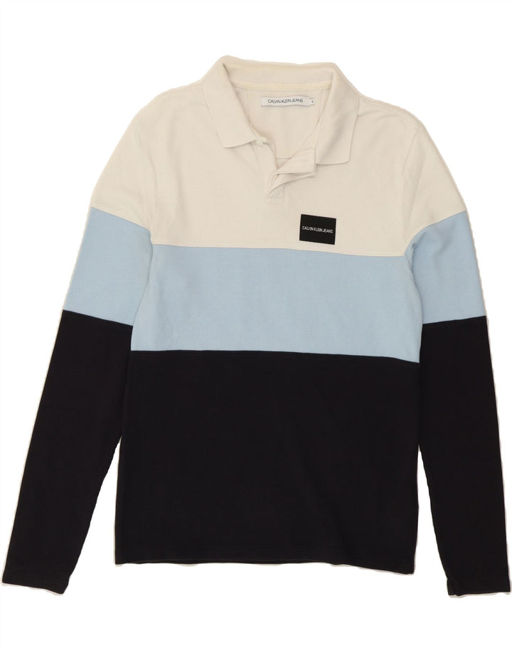 CALVIN KLEIN JEANS Mens Polo Shirt Small Multicoloured Colourblock Vintage Calvin Klein Jeans and Second-Hand Calvin Klein Jeans from Messina Hembry 