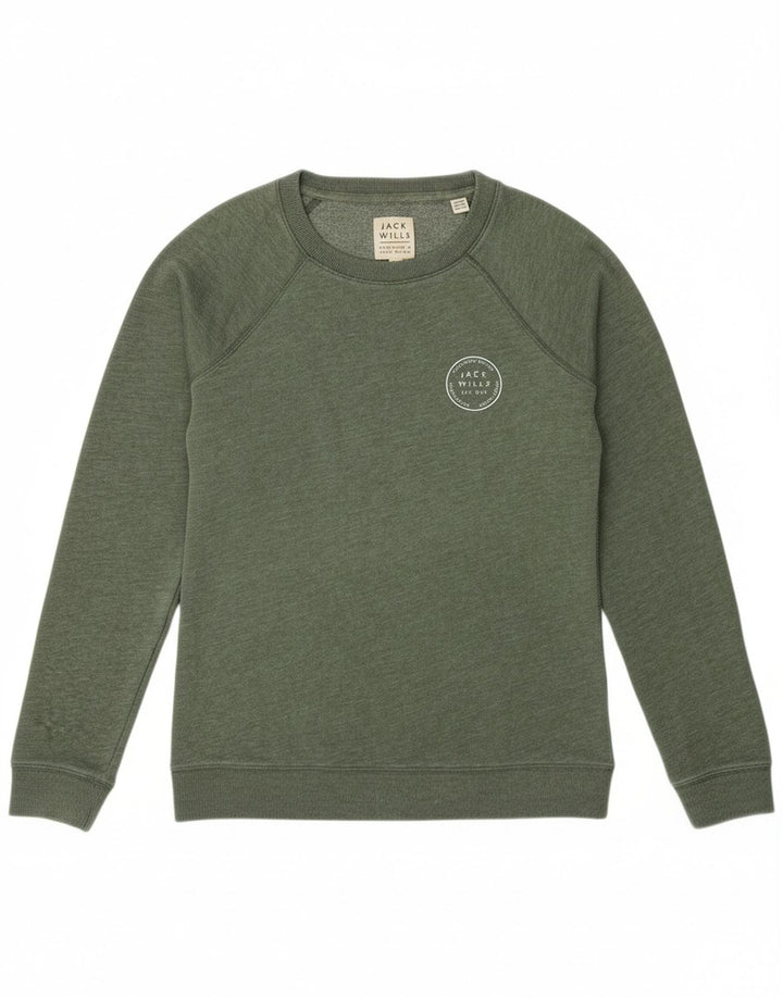 JACK WILLS Womens Sweatshirt Jumper UK 8 Small Green Cotton