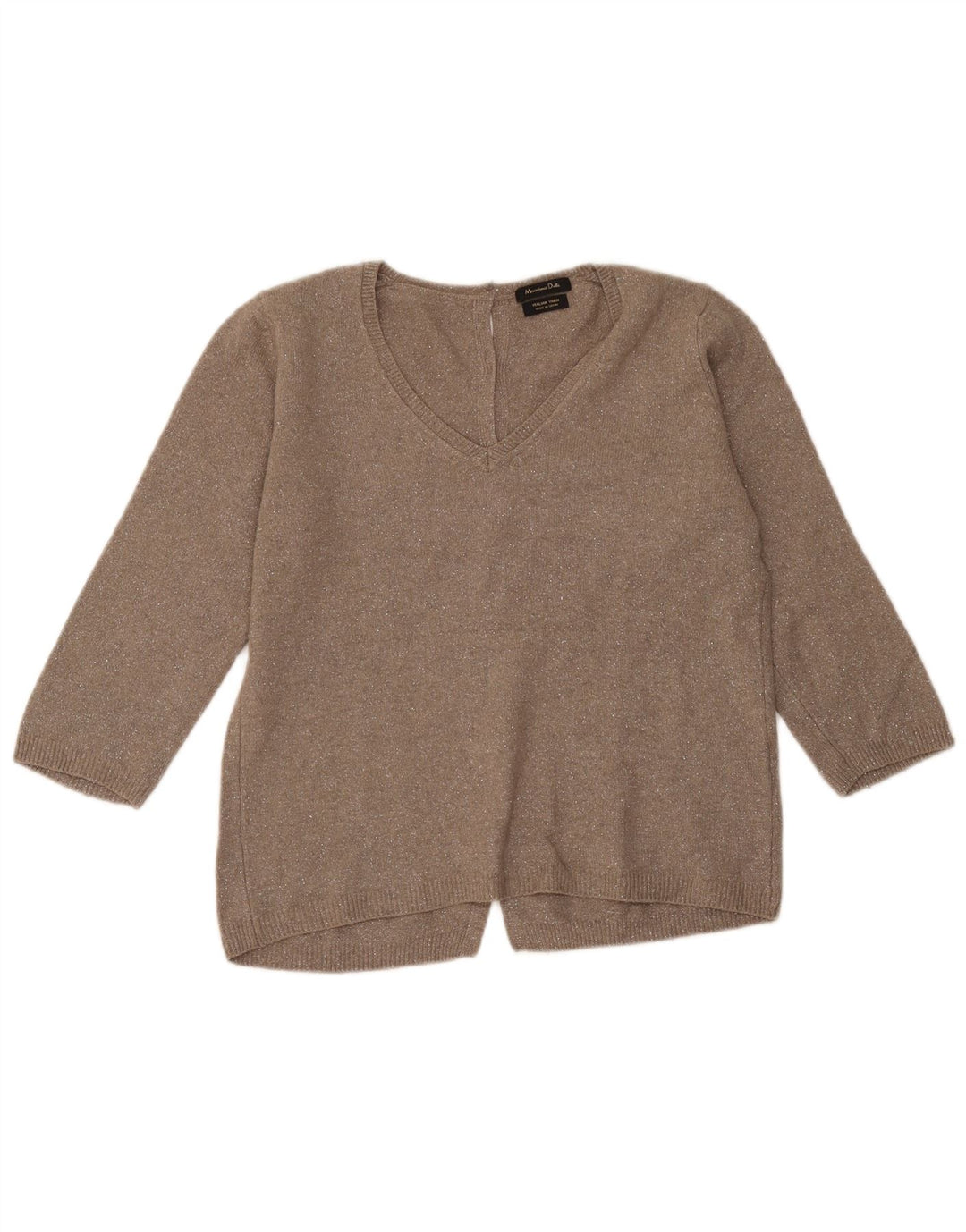 Sweter damski Massimo Dutti z rękawem 3/4 i dekoltem w kształcie litery V, UK 14, średni brąz
