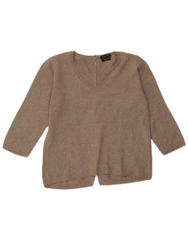 Sweter damski Massimo Dutti z rękawem 3/4 i dekoltem w kształcie litery V, UK 14, średni brąz