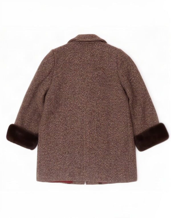 Płaszcz damski w stylu vintage UK 12, średni brąz w jodełkę