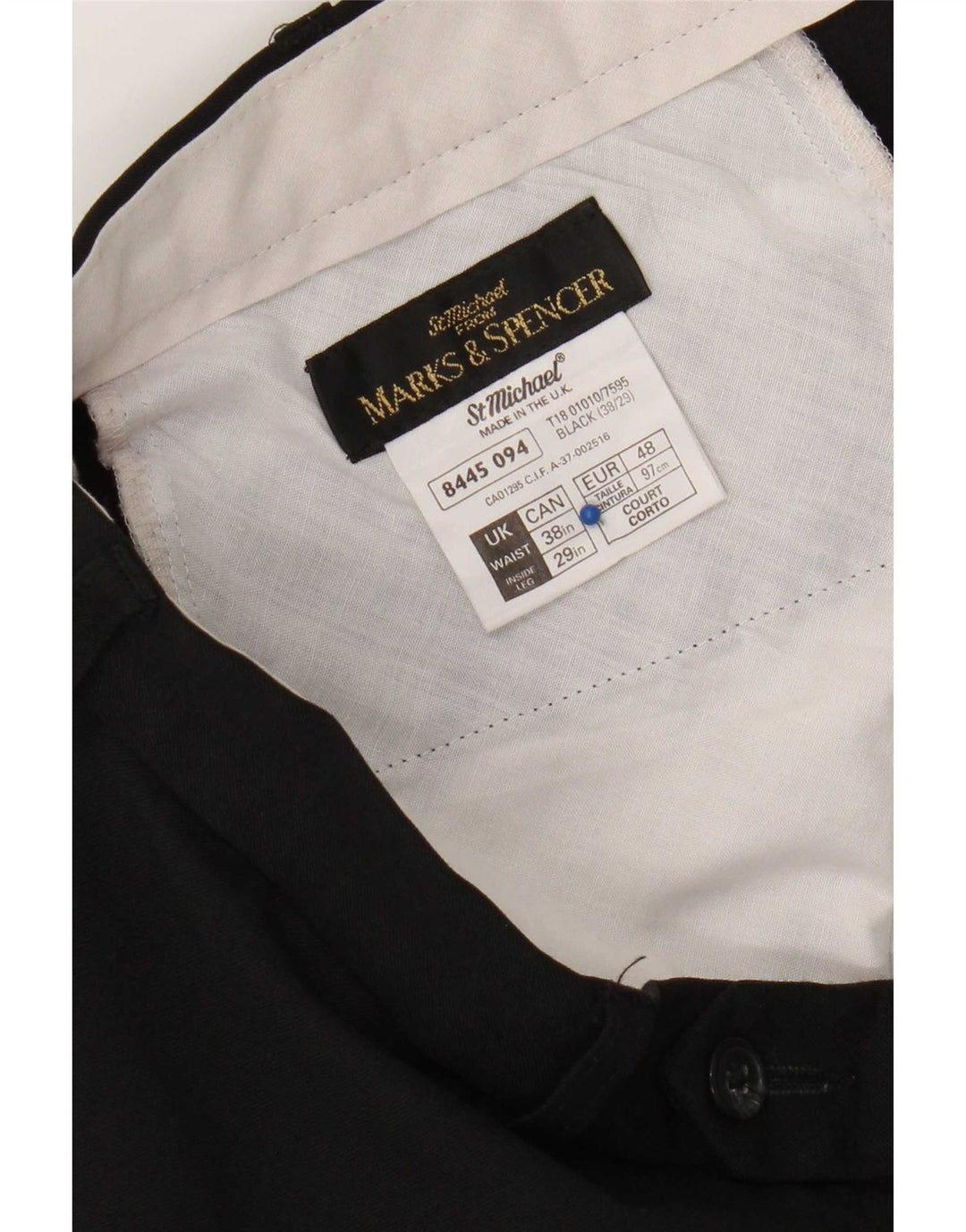 Marks & Spencer Męskie proste spodnie chino W38 L29 Czarny poliester