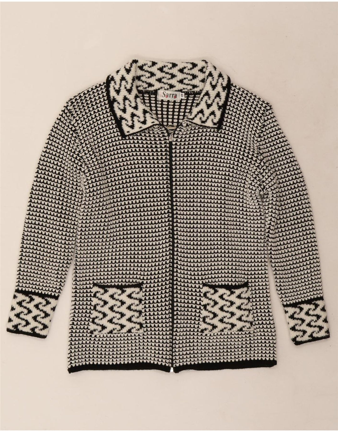 Sweter damski w stylu vintage, UK 14, średni szary, geometryczny