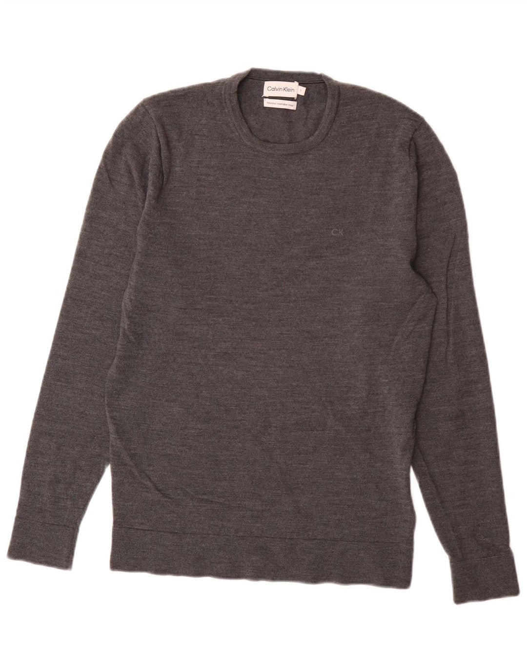 Męski sweter z okrągłym dekoltem Calvin Klein, mały, szary, wełniany
