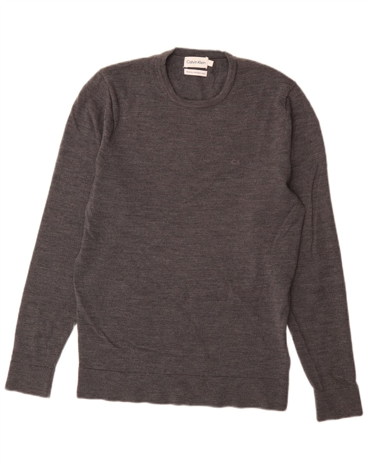 Męski sweter z okrągłym dekoltem Calvin Klein, mały, szary, wełniany