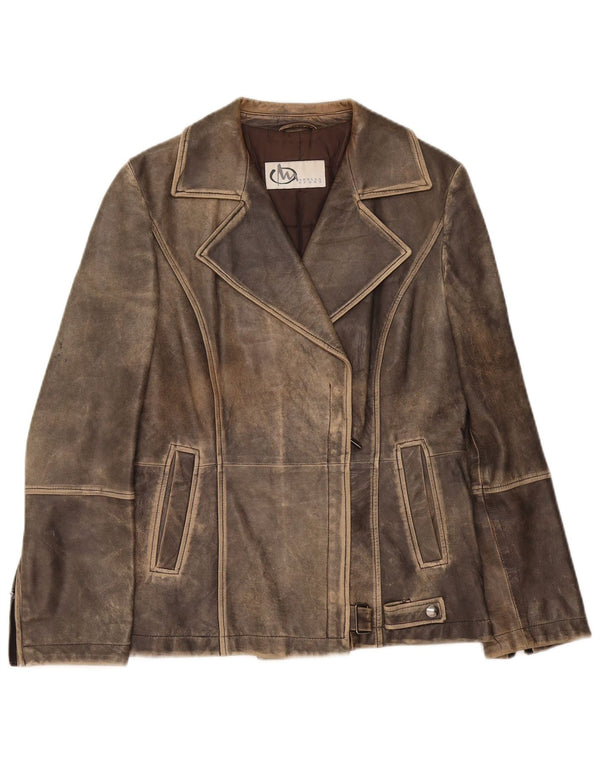 Marella Damska skórzana kurtka motocyklowa Acid Wash UK 12 Medium Grey Sports