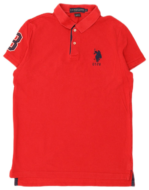 US POLO ASSN. Męska graficzna koszulka polo slim fit, średnio czerwona, bawełniana