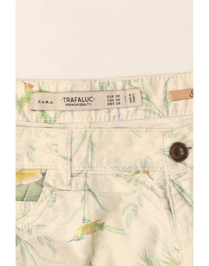 Spodnie damskie Zara EU 38 Small W28 Biała bawełna w kwiaty