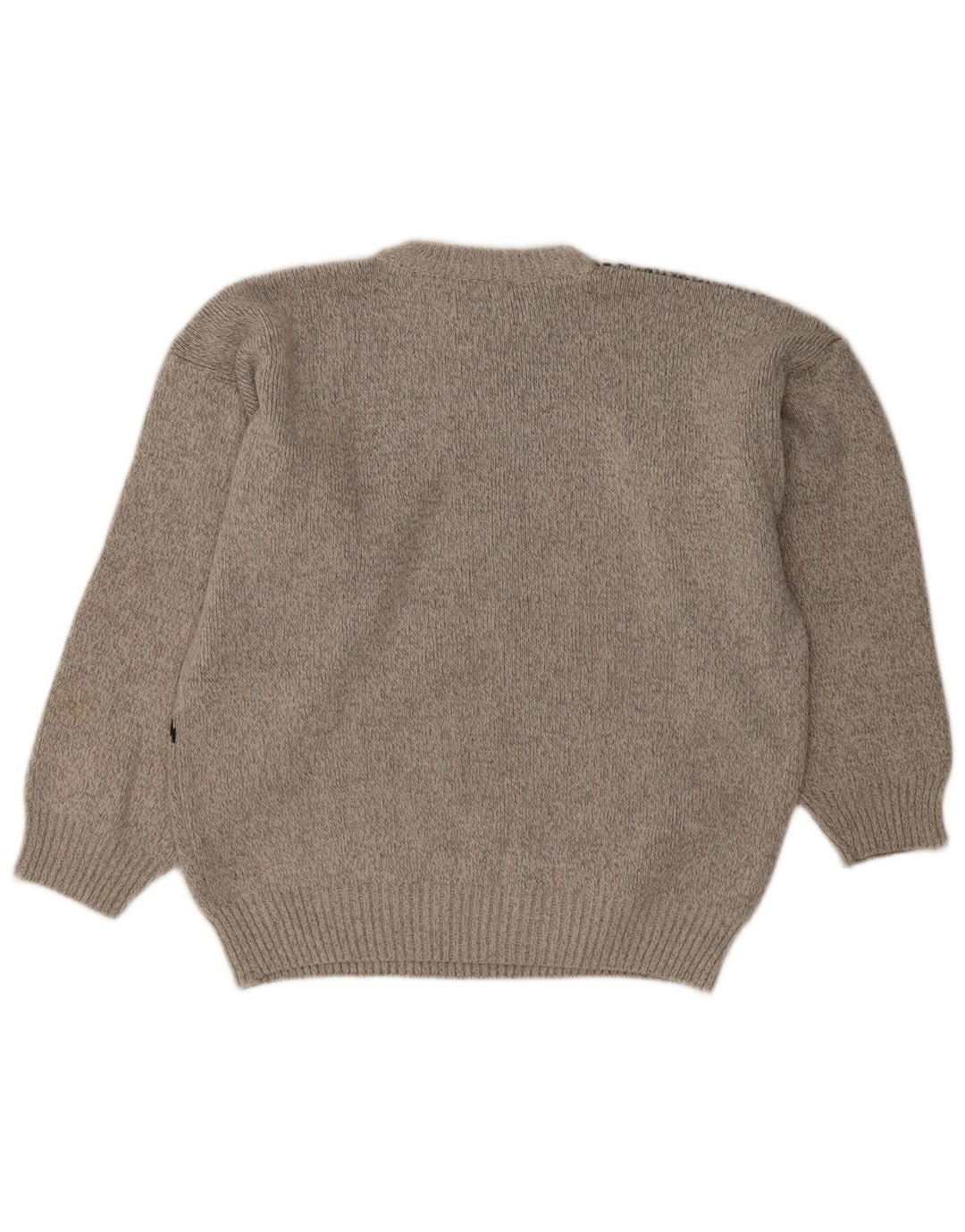 Vintage męski sweter z okrągłym dekoltem, duży, szary, geometryczny wełniany