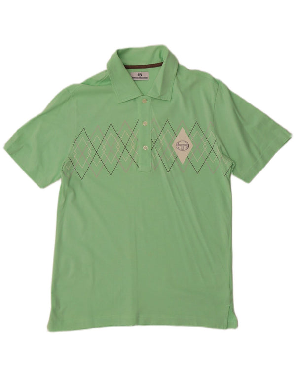 Męska koszulka polo Sergio Tacchini, mała, zielona tkanina argyle/diamentowa bawełna