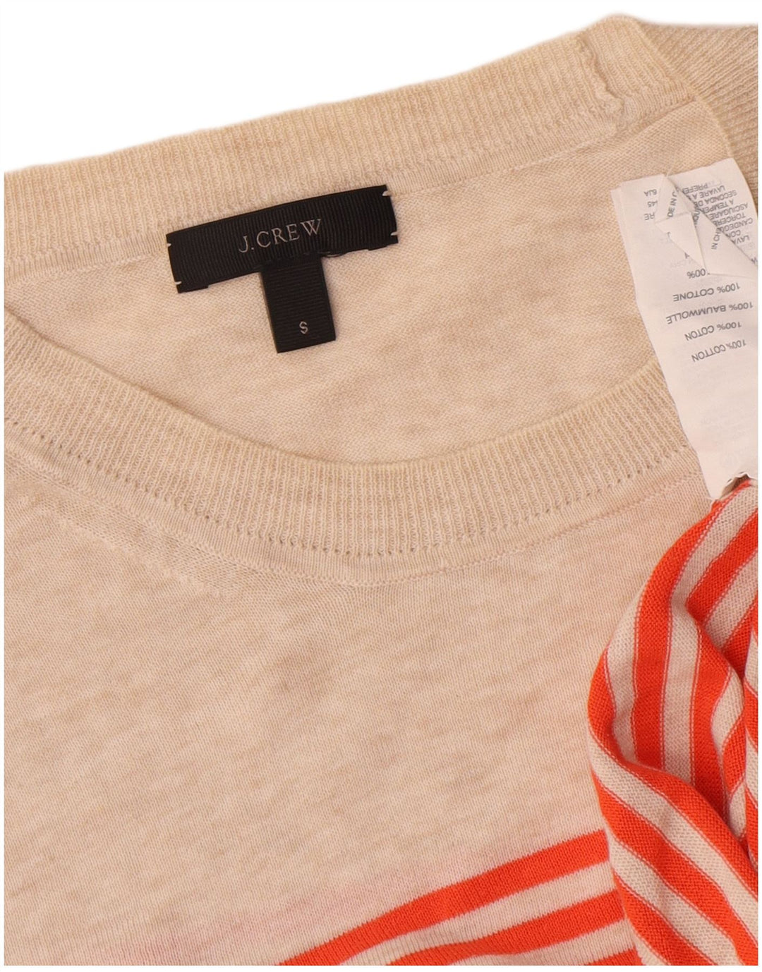 Damski sweter J. Crew z okrągłym dekoltem US 6, bawełniany w średnie beżowe paski