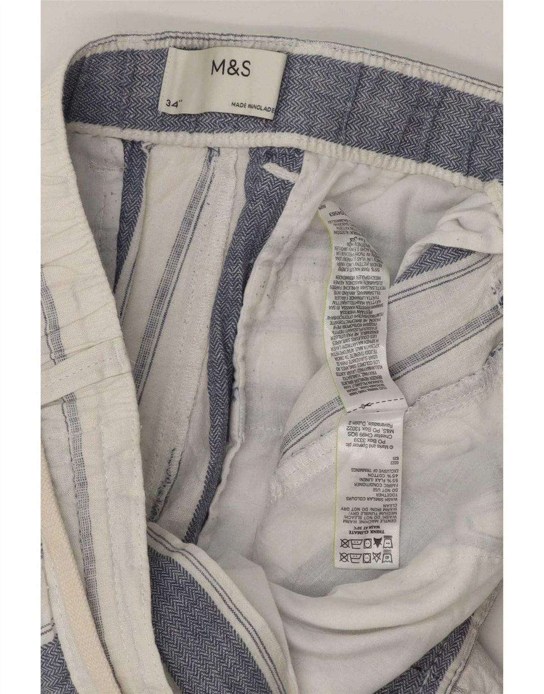 Męskie spodenki Chino Marks & Spencer W34, duże, lniane w białe paski