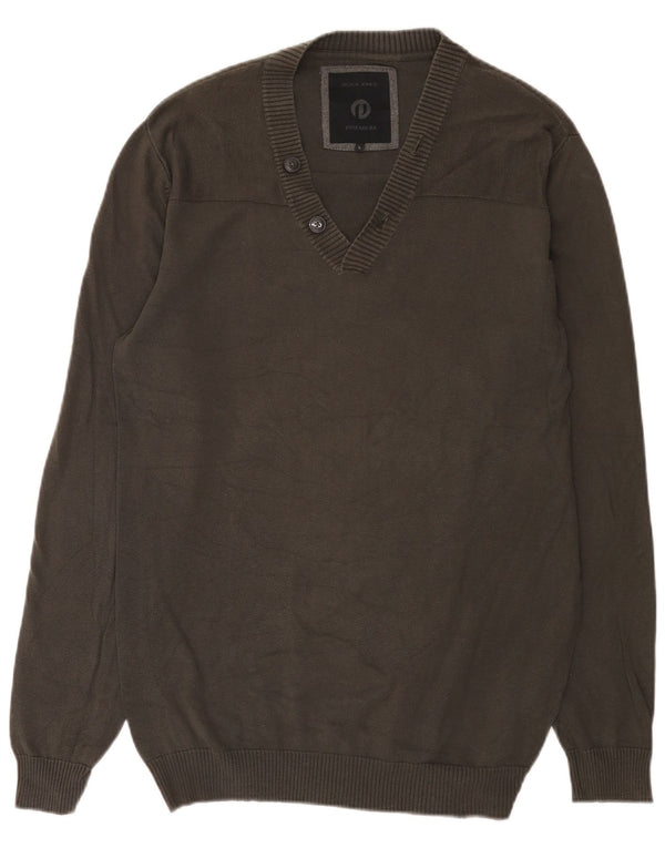 Męski sweter Jack & Jones z dekoltem w kształcie litery V, duży, szary, bawełniany