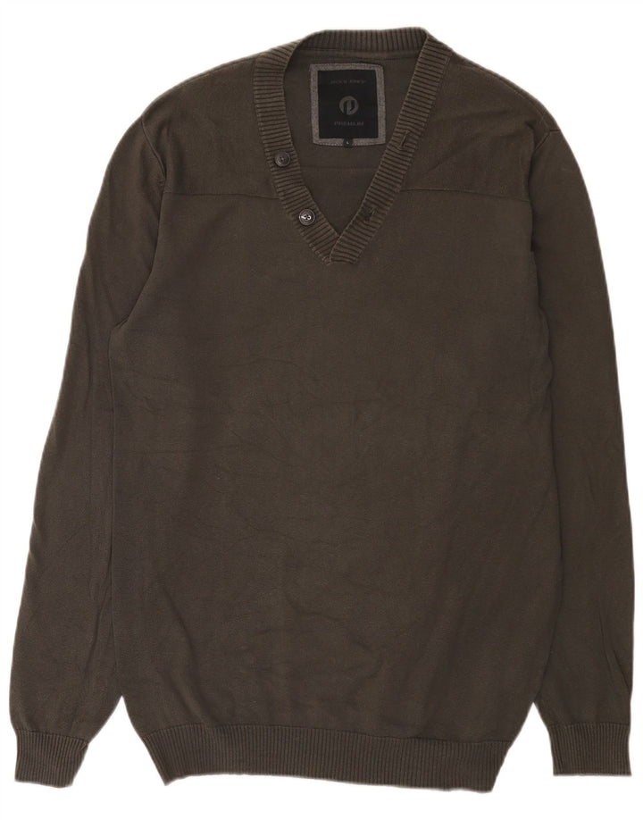 Męski sweter Jack & Jones z dekoltem w kształcie litery V, duży, szary, bawełniany