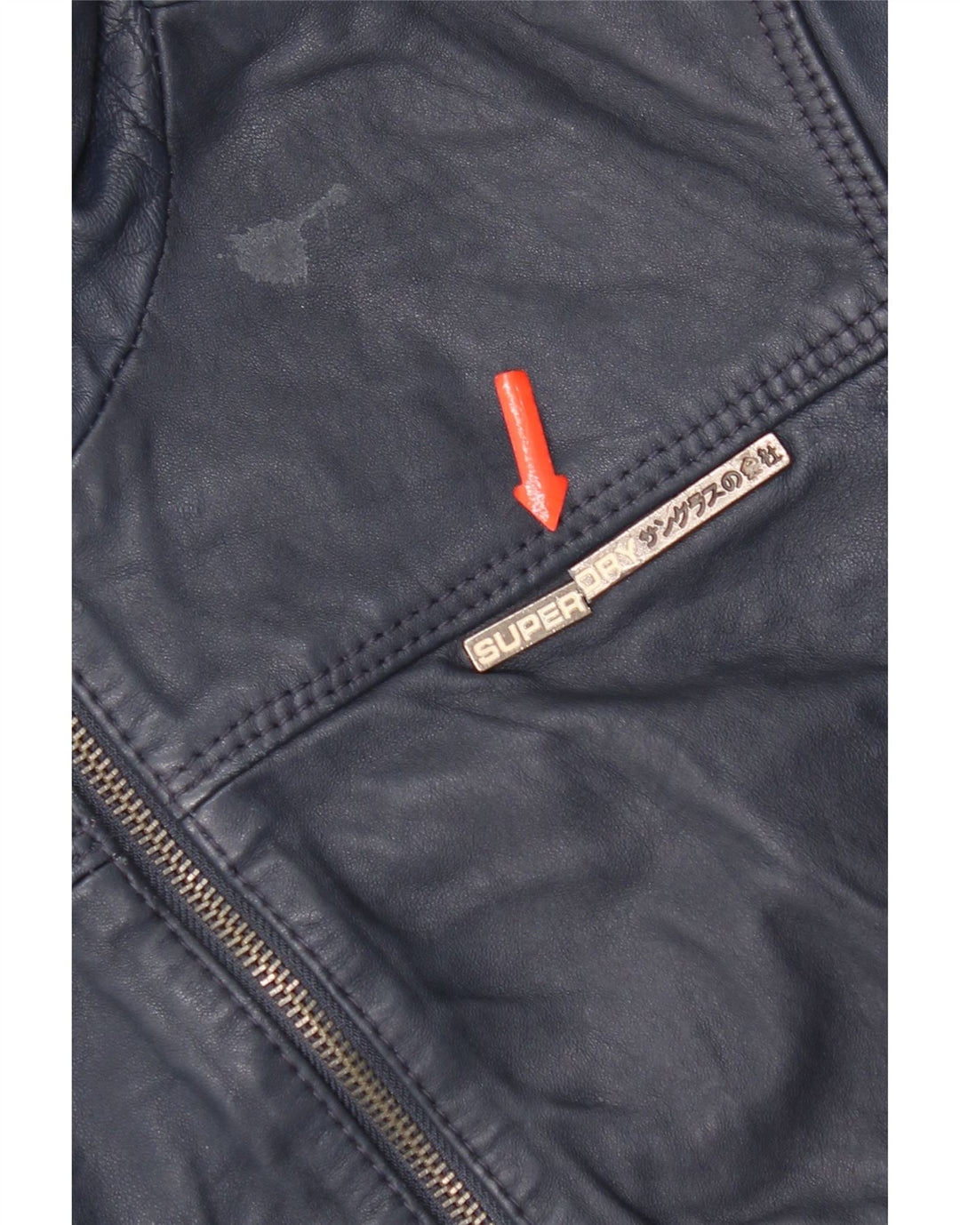 Damska skórzana kurtka z kapturem Superdry UK 14, średnia granatowa skóra
