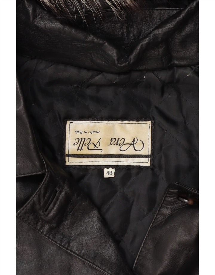 Vintage damski płaszcz skórzany z kapturem, oversize IT 48 XL, czarna skóra