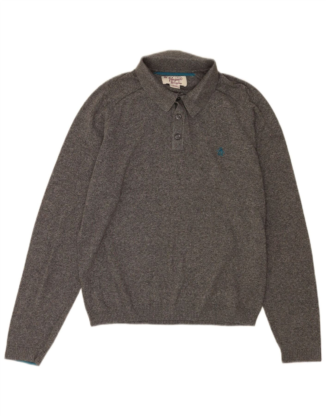 Męski sweter polo Penguin, średnioszary, bawełniany w cętki