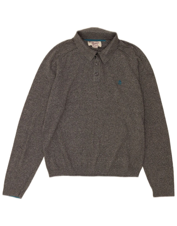 Męski sweter polo Penguin, średnioszary, bawełniany w cętki