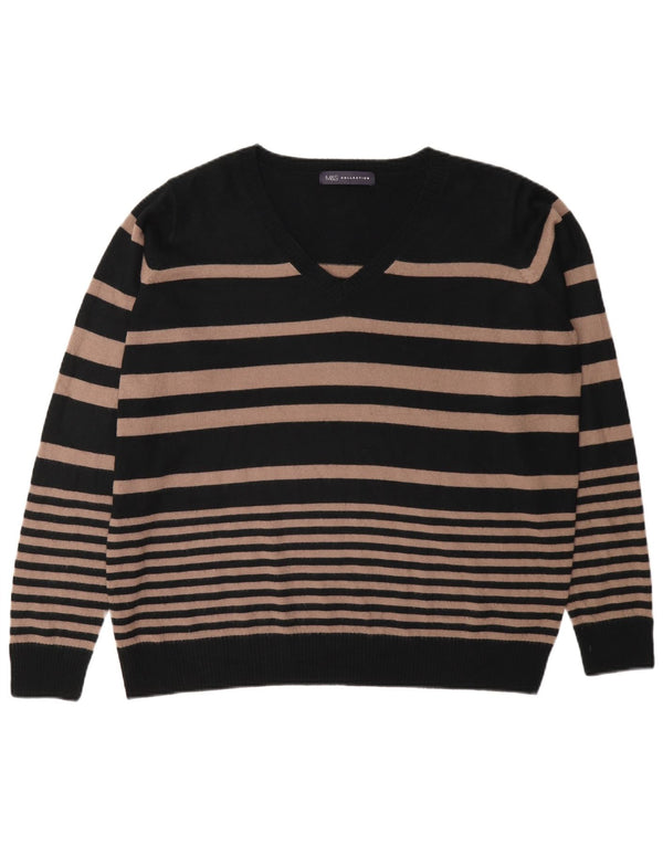Marks & Spencer Damski sweter z dekoltem w kształcie litery V, UK 16, duże czarne paski