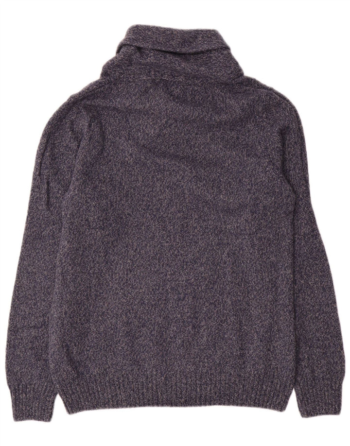 Męski sweter Zara z szalowym dekoltem, duży, granatowy, wełniany w cętki