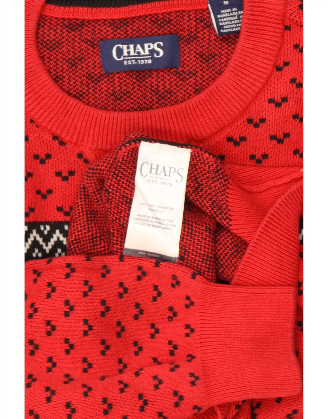 Męski sweter z okrągłym dekoltem Chaps, średni czerwony Fair Isle