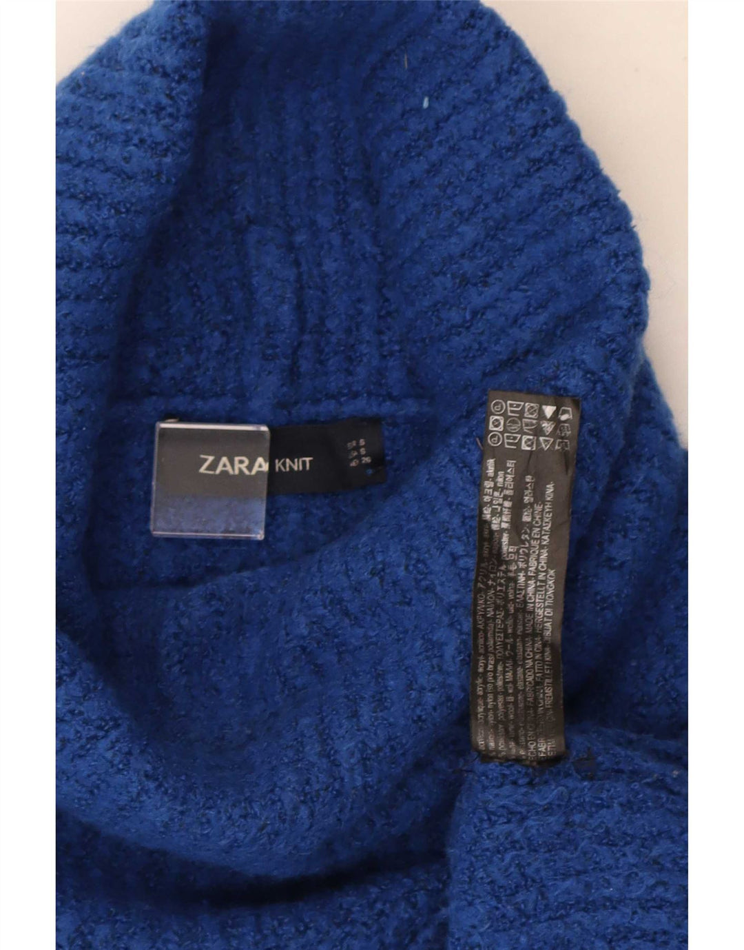 Damski sweter oversize Zara z golfem UK 10, mały, niebieski akryl