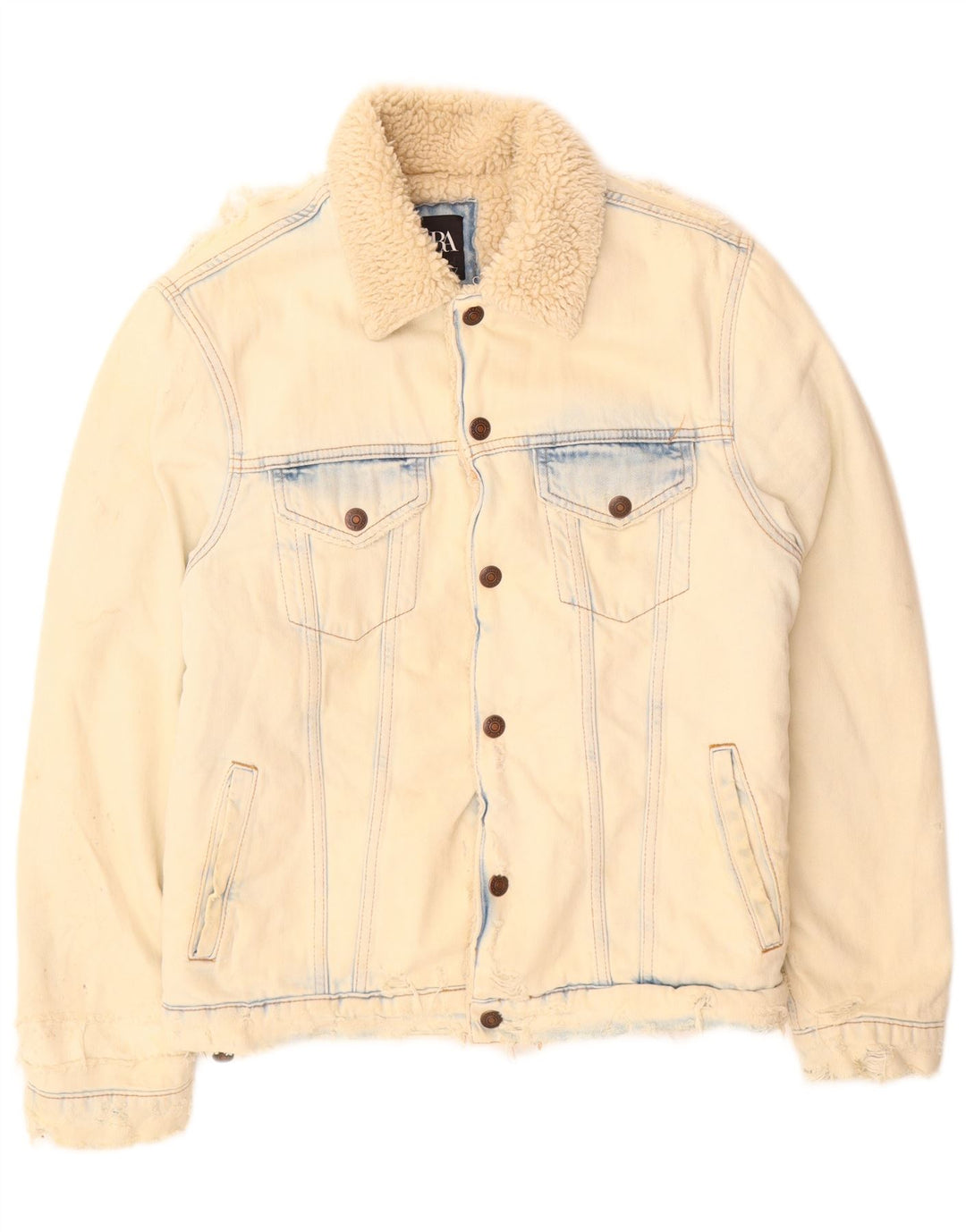 Męska kurtka dżinsowa Zara Sherpa UK 36 Small, beżowa, bawełniana