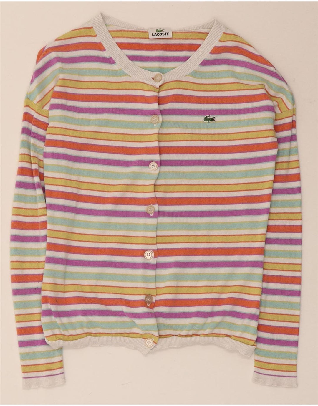 Damski sweter Lacoste Crop Cardigan rozmiar 36, małe, wielokolorowe paski
