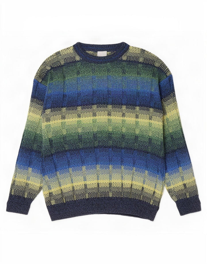 Sweter męski z okrągłym dekoltem w stylu vintage IT 52, duży, wielokolorowy, geometryczny