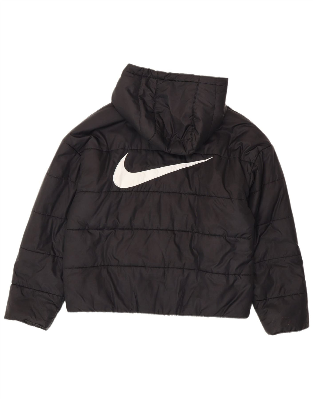 Chłopięca wyściełana kurtka z kapturem i grafiką Nike, 10-11 lat, średni czarny poliester