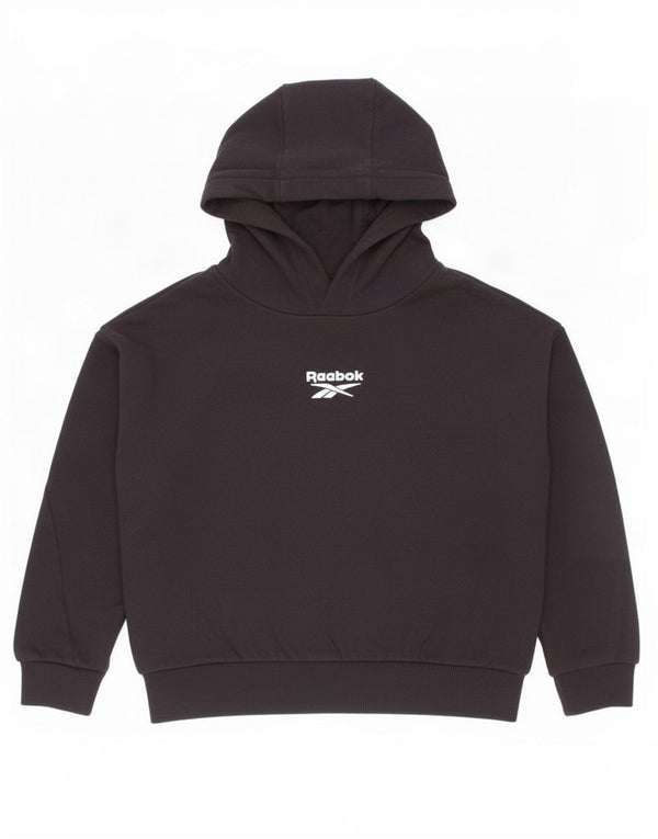 Reebok Dziewczęca bluza z kapturem, 6-7 lat, czarna, bawełniana z blokami kolorów