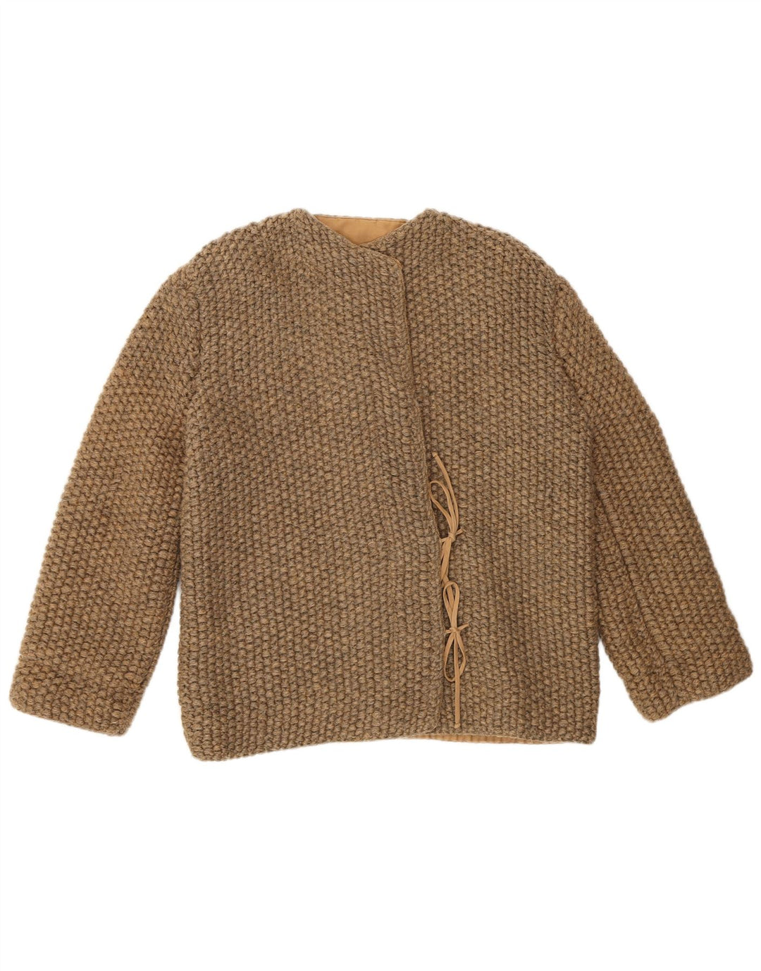 Vintage damska dzianinowa kurtka bomber UK 12 średni brąz