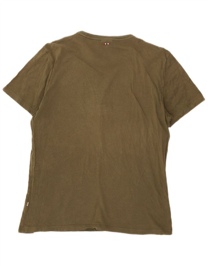 Męski T-shirt z grafiką Napapijri, duży, khaki