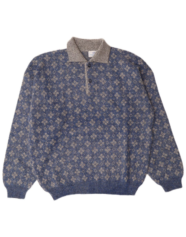 Męski sweter polo Umberto Severi IT 52, duży, niebieski w kwiaty